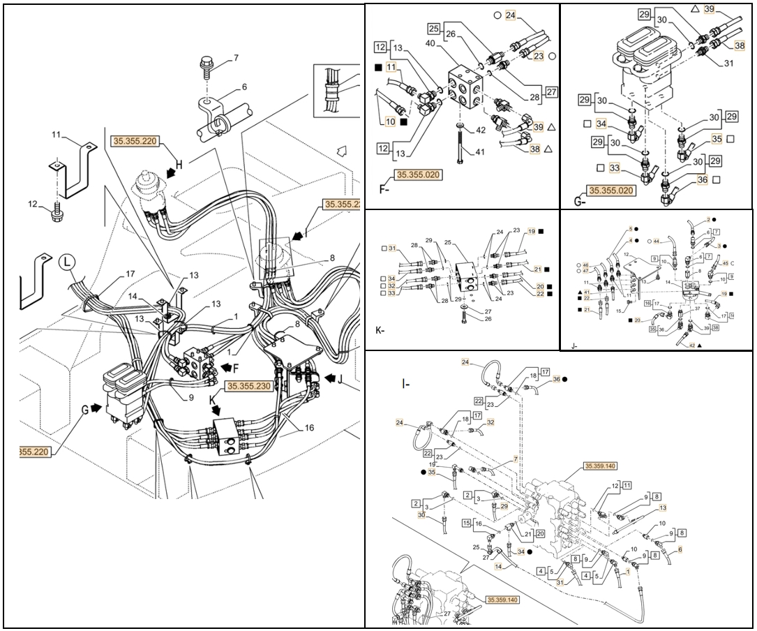 Case CX75C SR installation diagram showing hydraulic hose KHJ1387 at Pipe No. 13