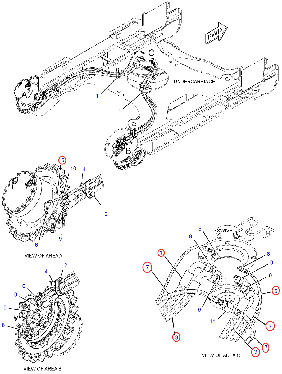 Caterpillar CAT®312E installation diagram showing hydraulic hose 307-5096 at Pipe No. 7