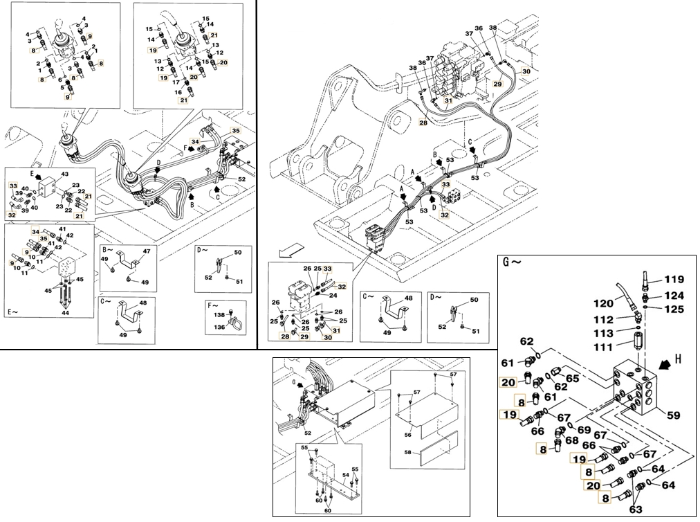 Case CX160B installation diagram showing hydraulic hose 159213A1 at Pipe No. 21