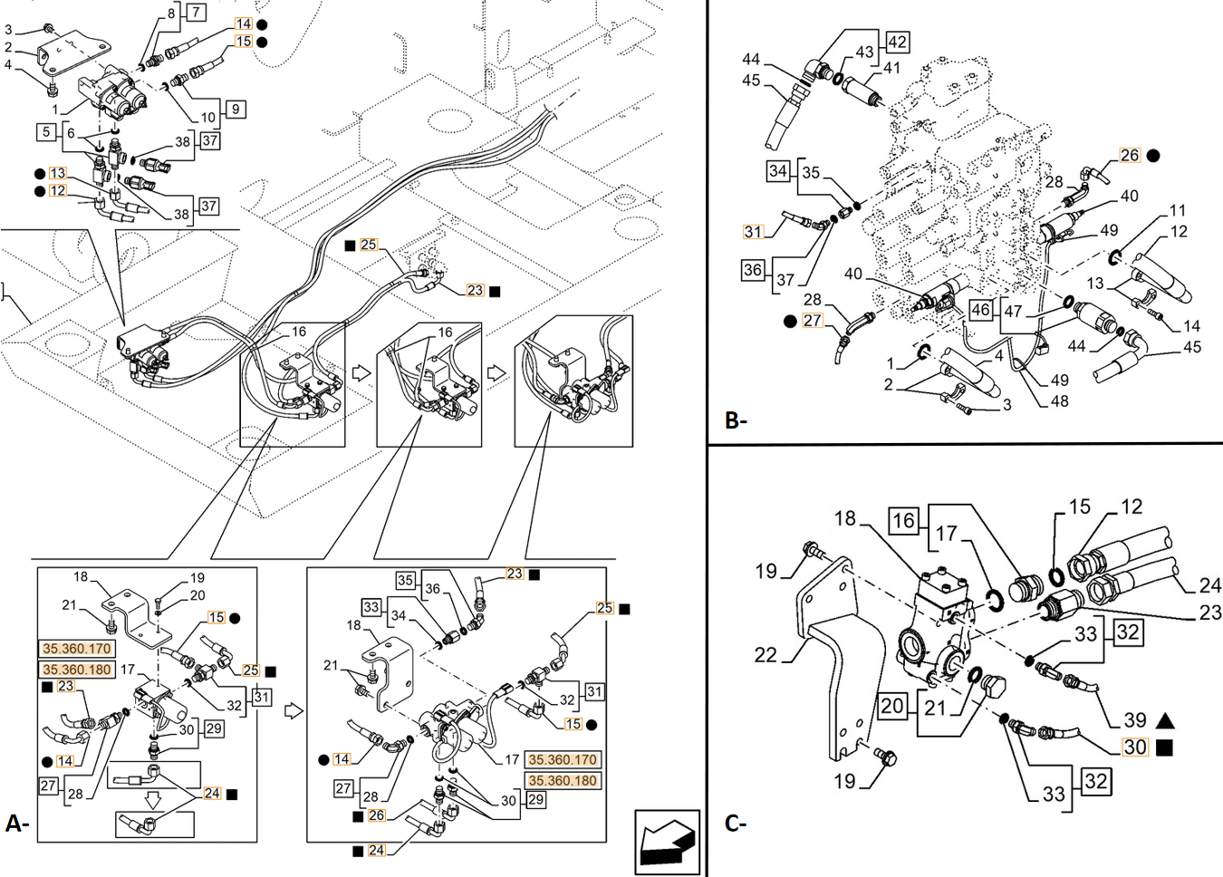 Case CX250E LC installation diagram showing hydraulic hose KHJ2089 at Pipe No. 23