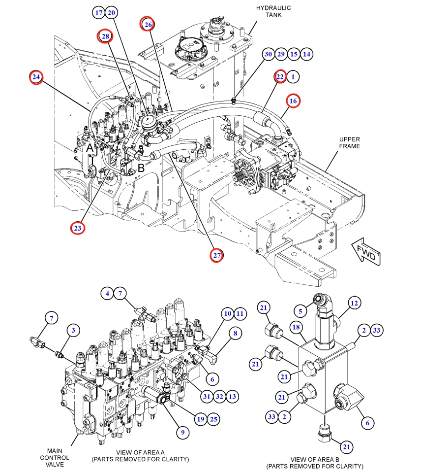 Caterpillar CAT®317 installation diagram showing hydraulic hose 272-4142 at Pipe No. 16