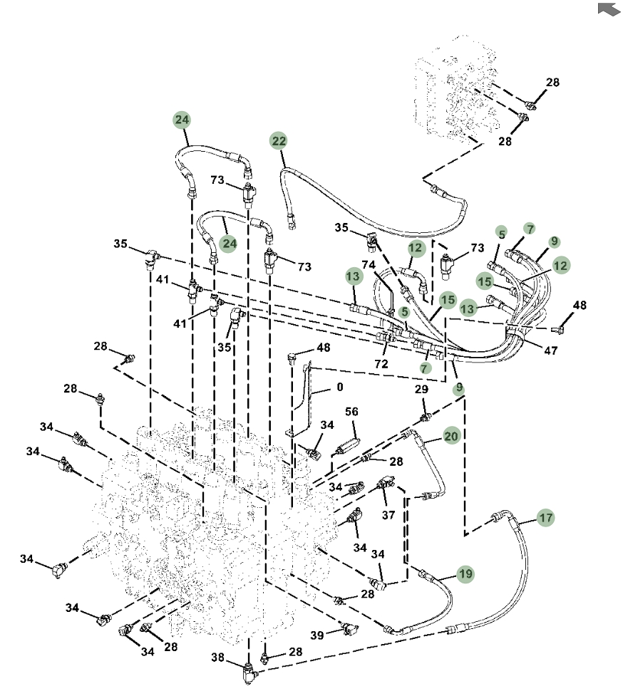 Hitachi ZX870LC-5A installation diagram showing hydraulic hose 4713486 at Pipe No. 19