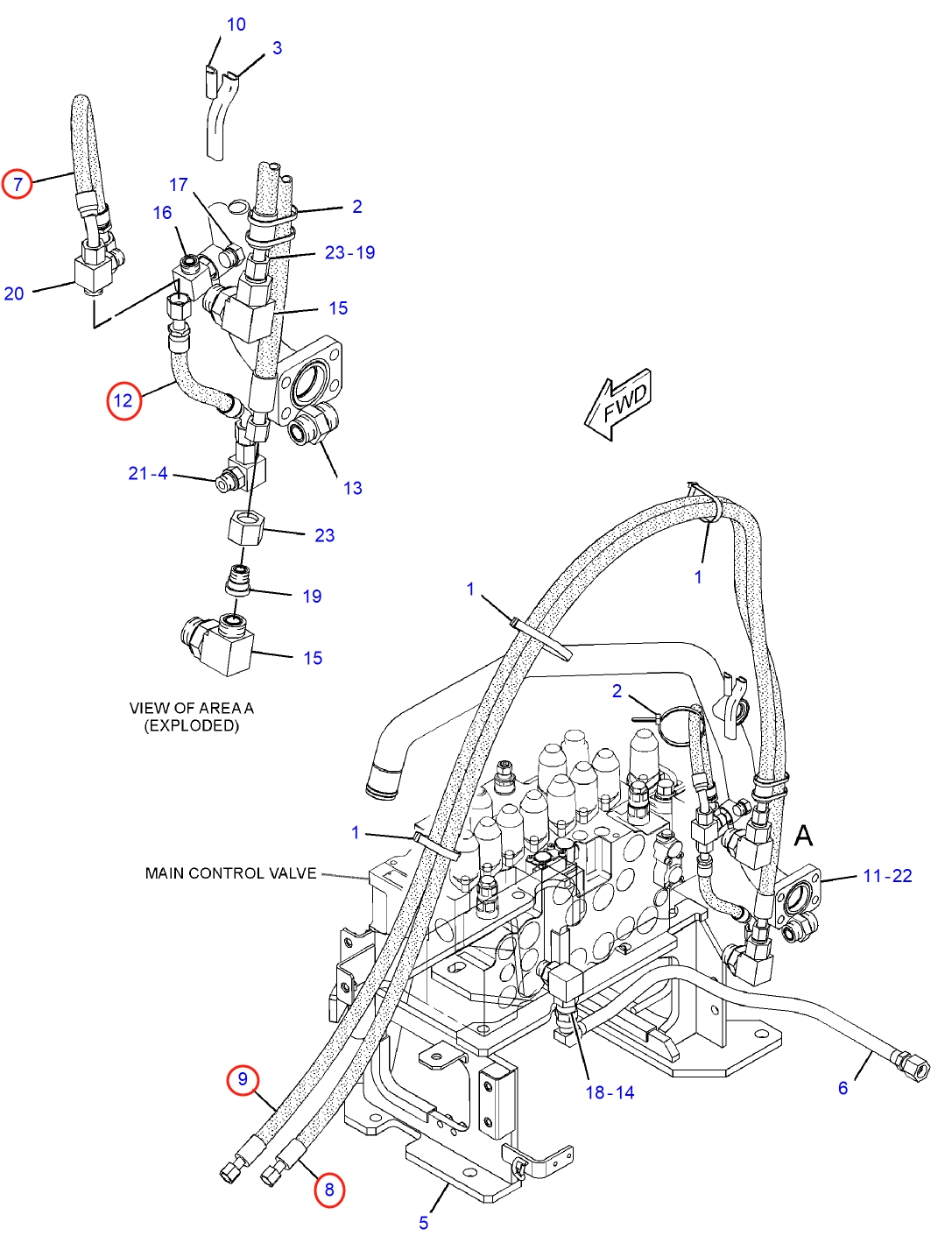 Caterpillar CAT®314D LCR installation diagram showing hydraulic hose 342-4042 at Pipe No. 9