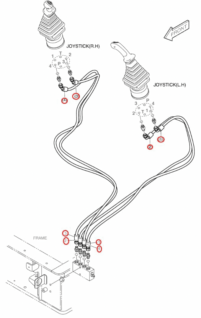 Doosan DX80R installation diagram showing hydraulic hose DS2093221 at Pipe No. 1