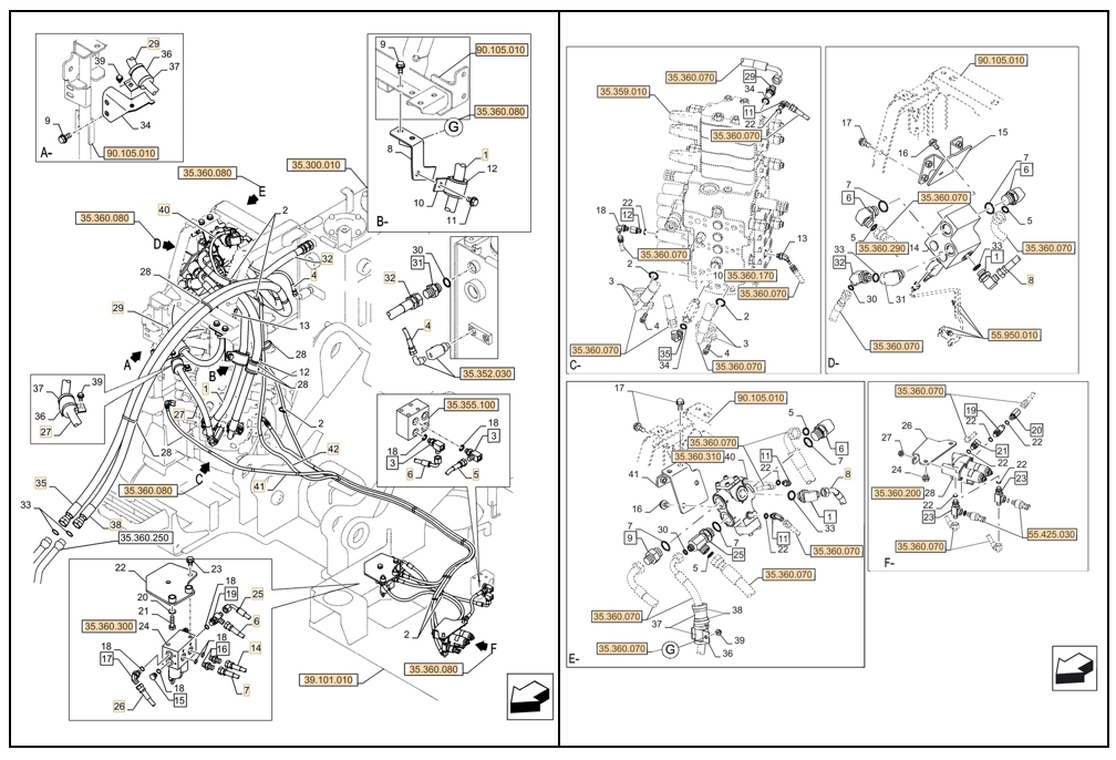 Case CX145D SR 2PB installation diagram showing hydraulic hose KHJ2163 at Pipe No. 25