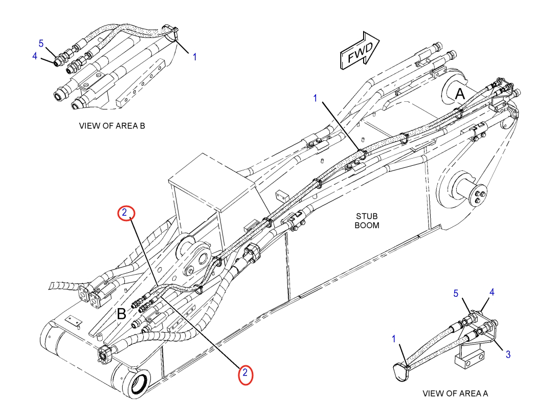 Caterpillar CAT®318E L installation diagram showing hydraulic hose 322-5338 at Pipe No. 2