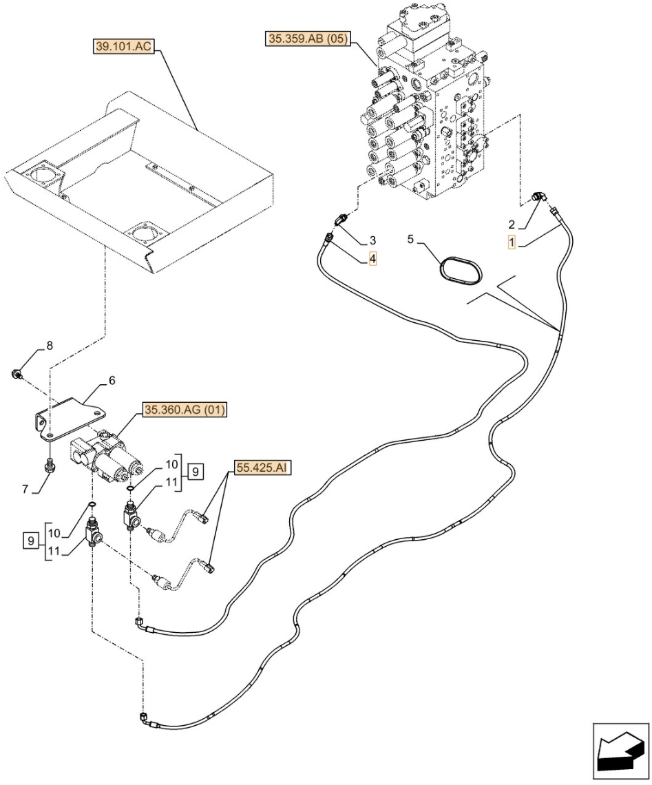 Case CX300D LC installation diagram showing hydraulic hose KHJ12240 at Pipe No. 1