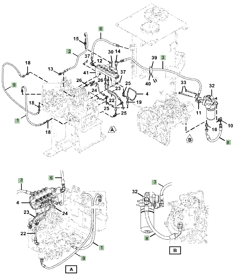 Hitachi ZX130-5G installation diagram showing hydraulic hose 9323053 at Pipe No. 2