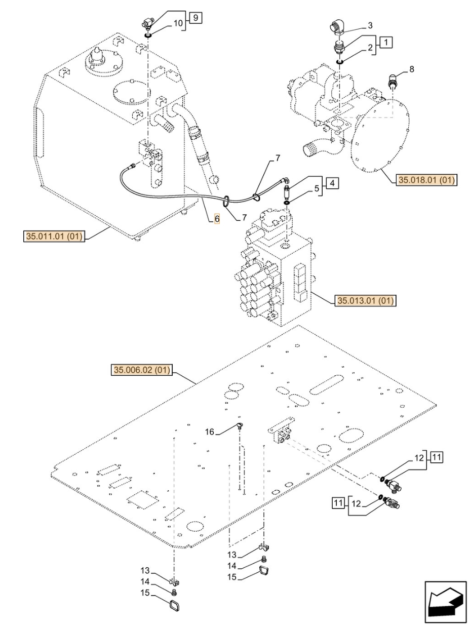 Case CX350C LC installation diagram showing hydraulic hose KHJ2249 at Pipe No. 6