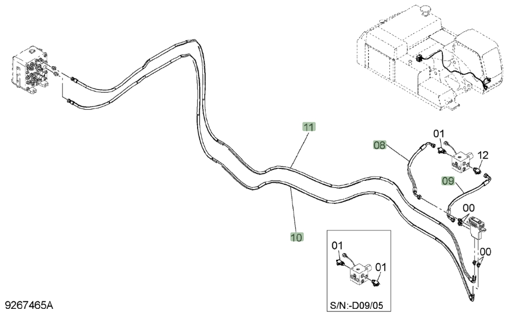 Hitachi ZX850LC-3 installation diagram showing hydraulic hose 4648205 at Pipe No. 8