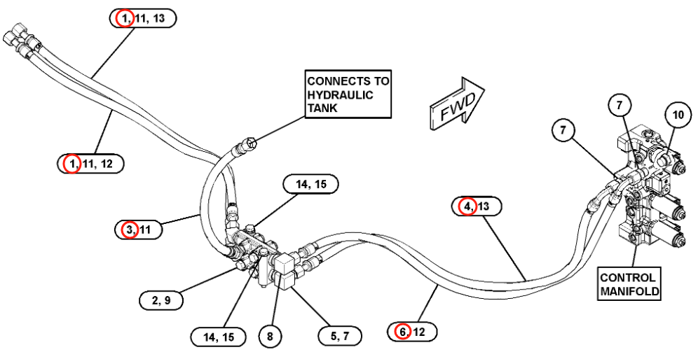 Caterpillar CAT®314F CR installation diagram showing hydraulic hose 184-9154 at Pipe No. 3