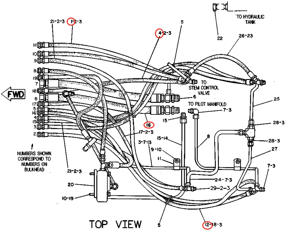 Caterpillar CAT®219 installation diagram showing hydraulic hose 5C-3426 at Pipe No. 16