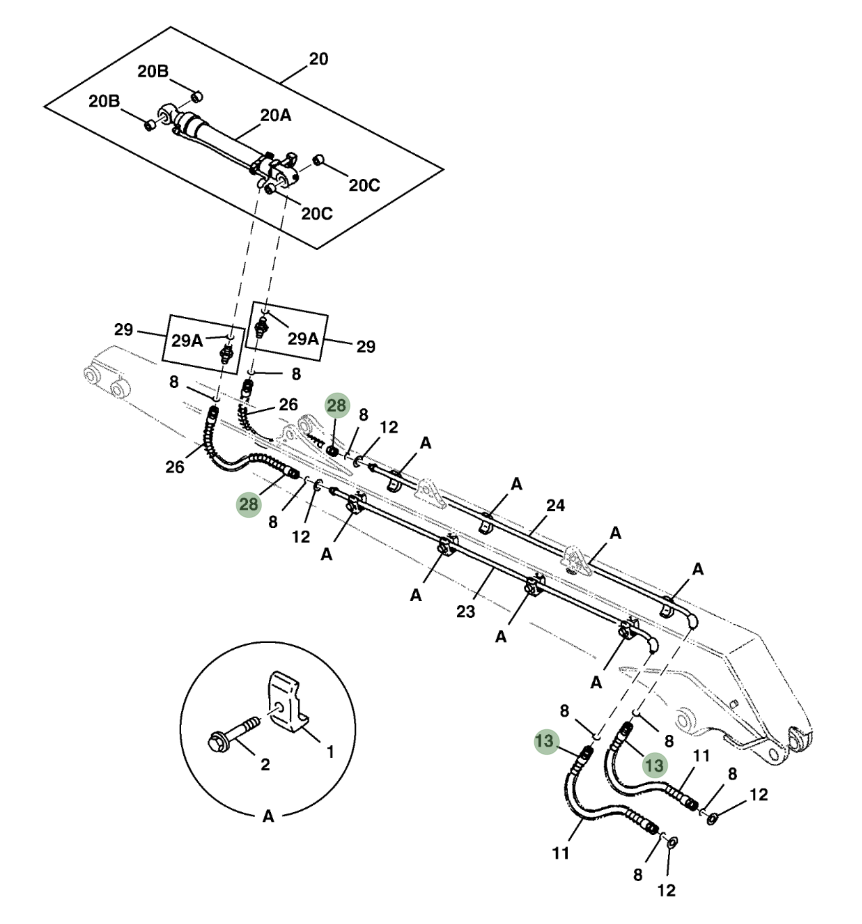 Hitachi ZX290LC-5N installation diagram showing hydraulic hose 4250078 at Pipe No. 13