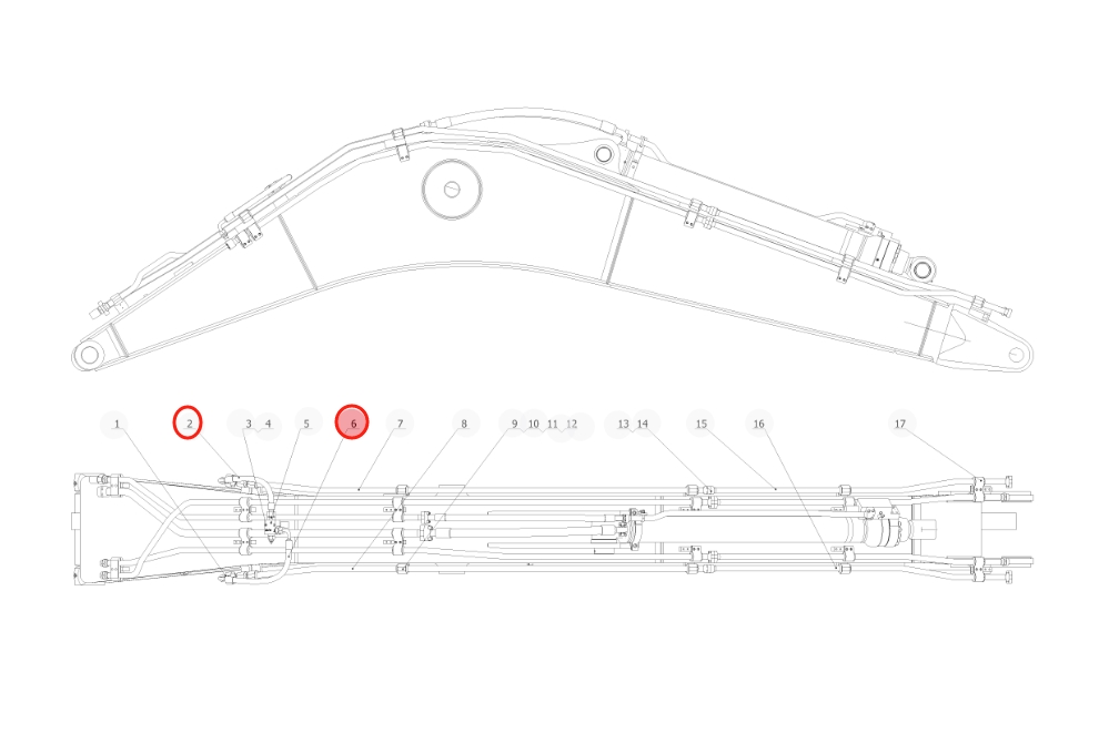Sunward SWE225E-3H installation diagram showing hydraulic hose 73050200F747 at Pipe No. 2