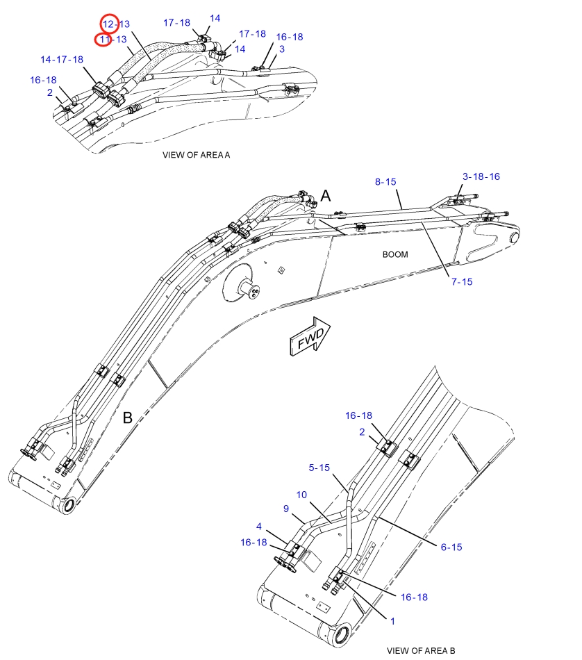 Caterpillar CAT®316F L installation diagram showing hydraulic hose 372-9692 at Pipe No. 11