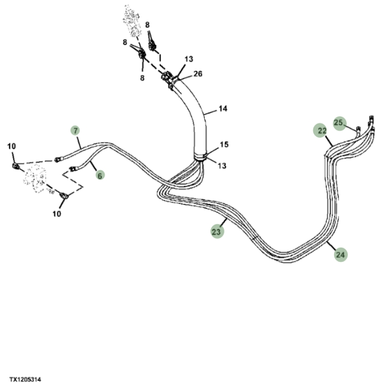 Hitachi ZX290F-3 installation diagram showing hydraulic hose 4639635 at Pipe No. 7