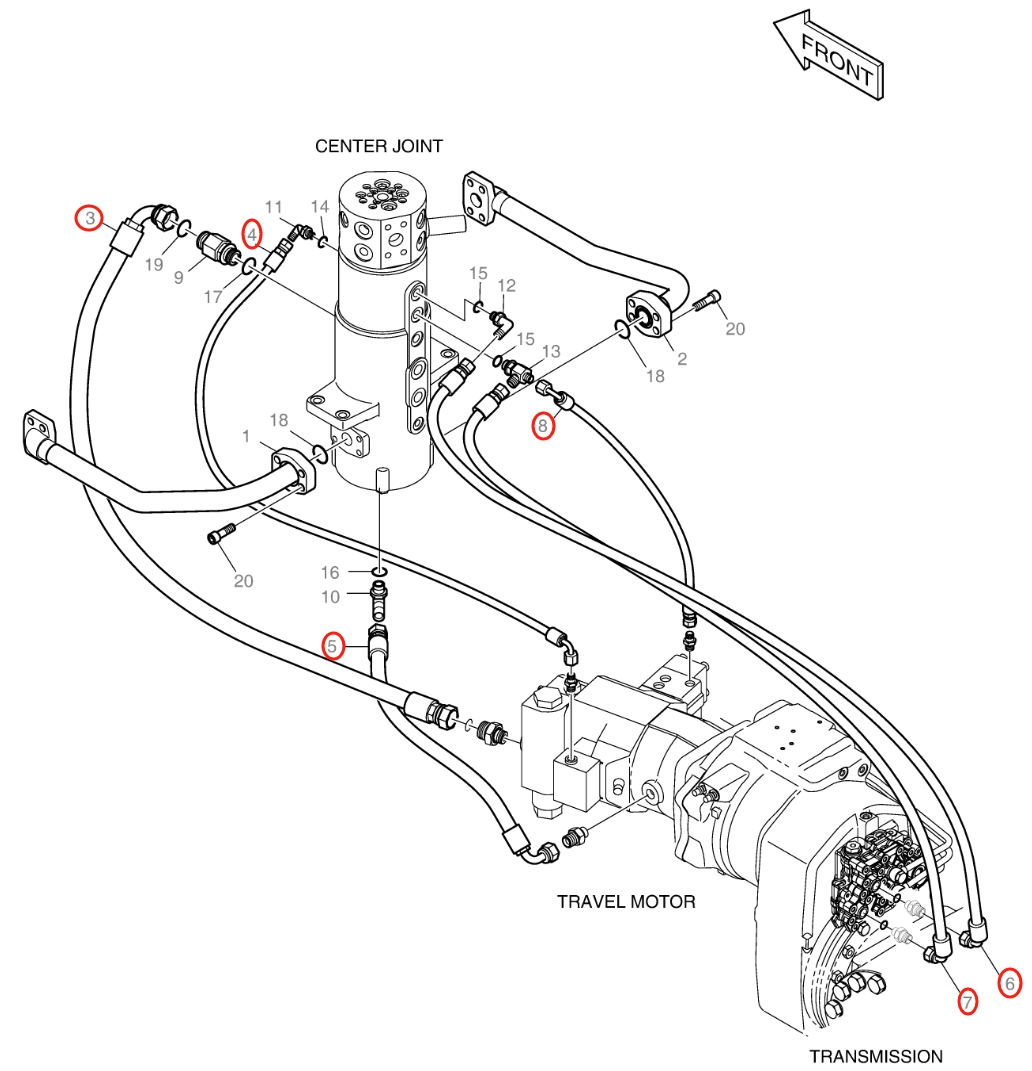 Doosan DX140W installation diagram showing hydraulic hose DS2093003 at Pipe No. 6