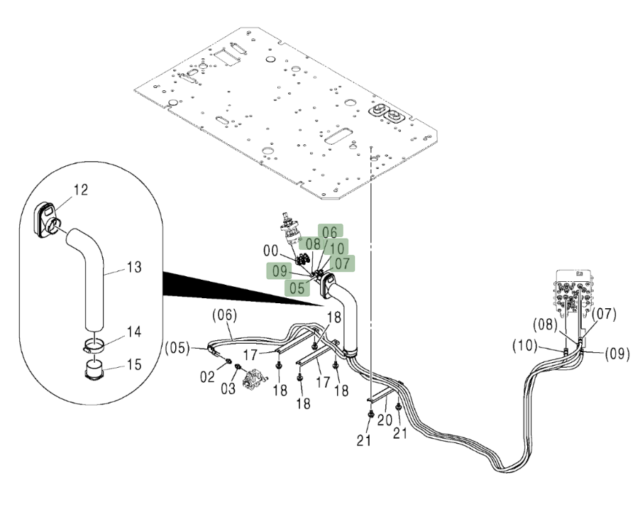 Hitachi ZX210W installation diagram showing hydraulic hose 4436317 at Pipe No. 8