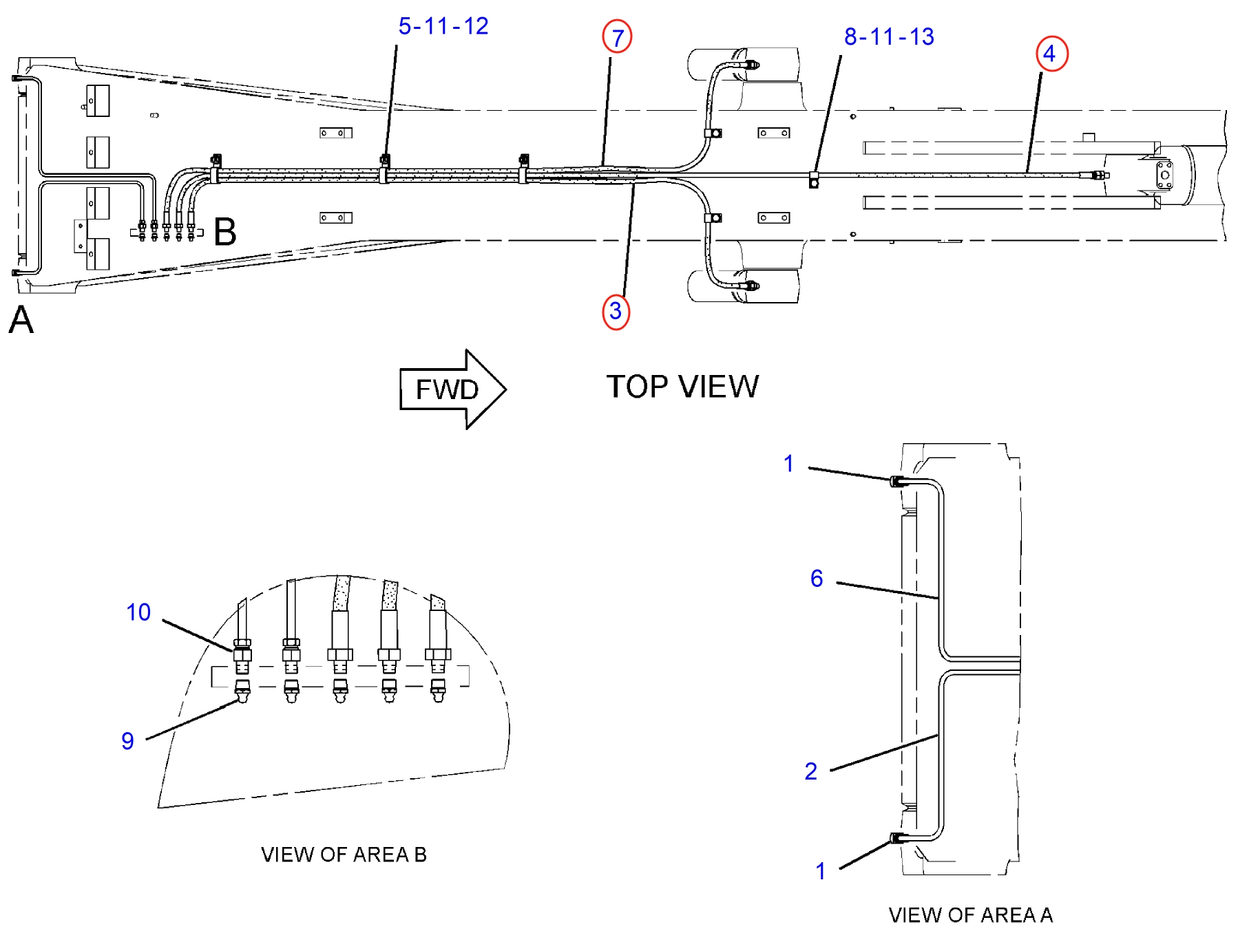Caterpillar CAT®313F L installation diagram showing hydraulic hose 121-8659 at Pipe No. 3