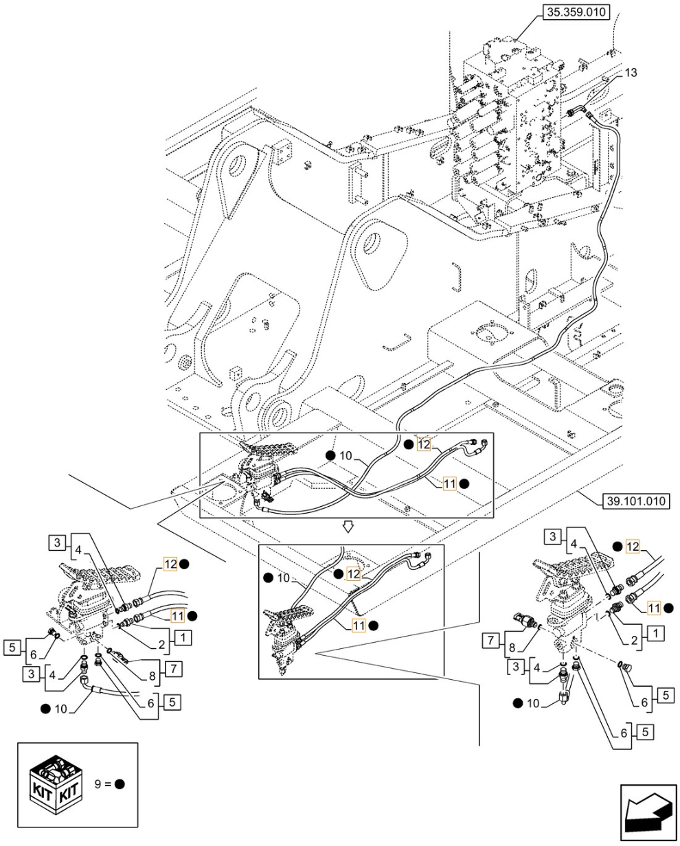 Case CX210D NLC 2PB installation diagram showing hydraulic hose KHJ2581 at Pipe No. 10