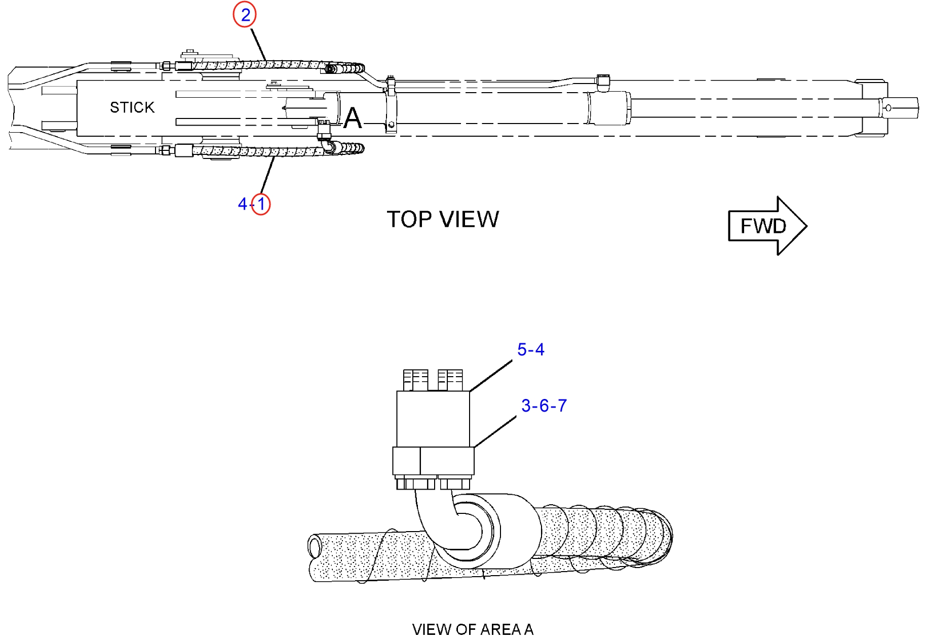 Caterpillar CAT®313D2 installation diagram showing hydraulic hose 124-0838 at Pipe No. 2