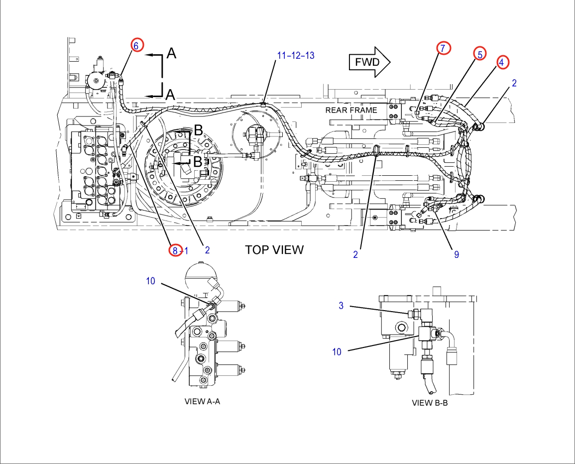 Caterpillar CAT®316F L installation diagram showing hydraulic hose 212-5506 at Pipe No. 4