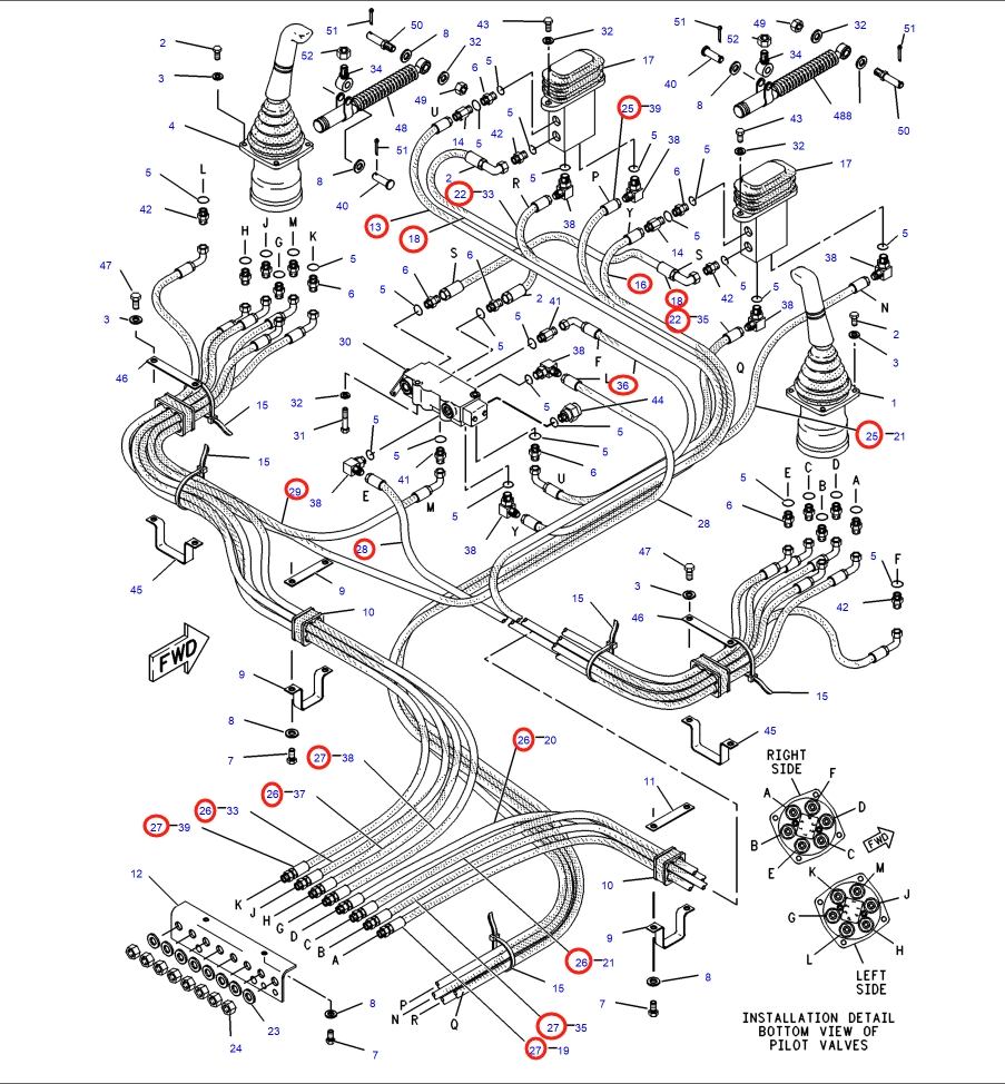 Caterpillar CAT®317-A installation diagram showing hydraulic hose 4I-1455 at Pipe No. 22