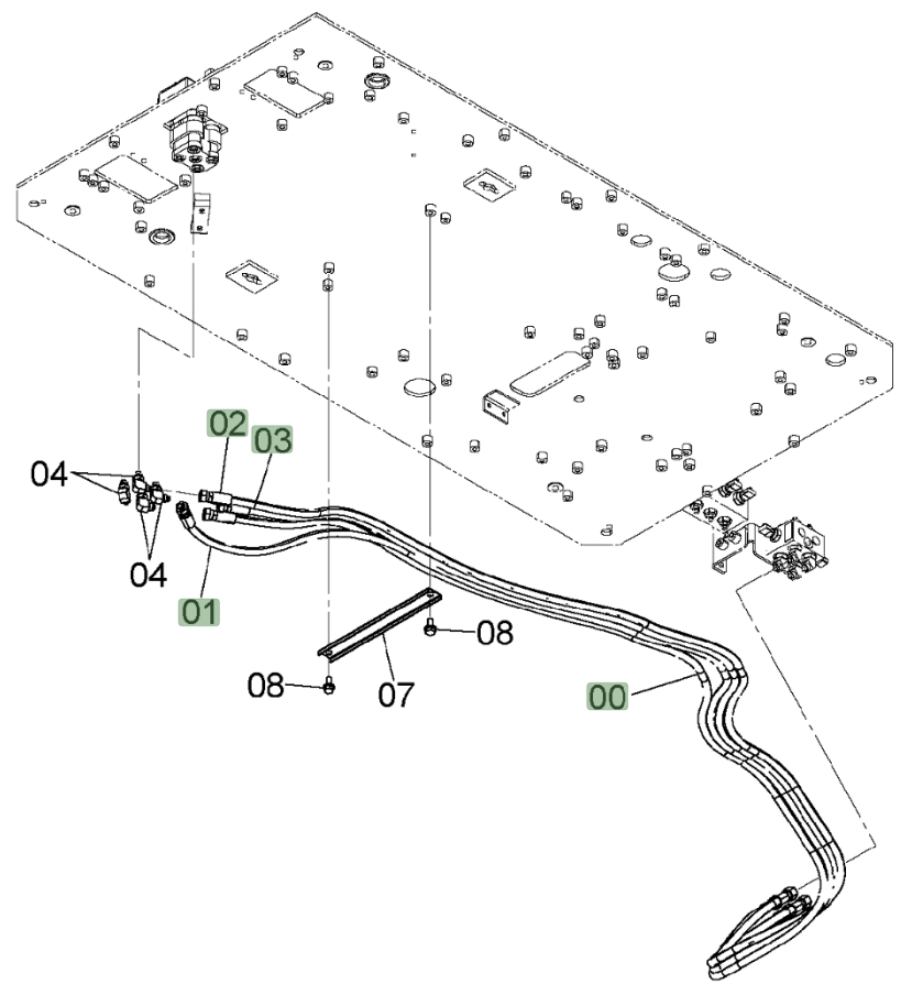Hitachi ZX450LC-3 installation diagram showing hydraulic hose 4635244 at Pipe No. 2