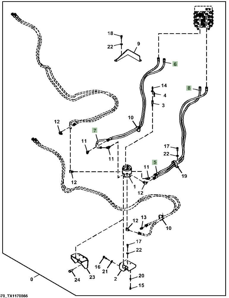 Hitachi ZX210-5N installation diagram showing hydraulic hose 4663083 at Pipe No. 7