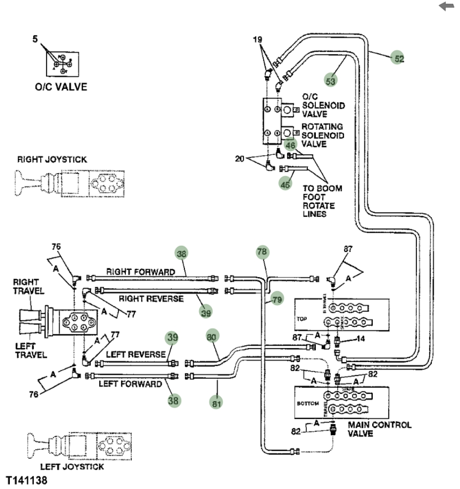 Hitachi EX330-5 installation diagram showing hydraulic hose 4342978 at Pipe No. 79