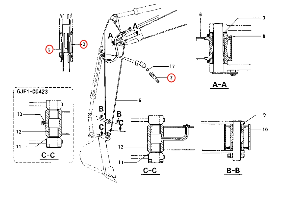 Caterpillar CAT®E120B installation diagram showing hydraulic hose 099-7034 at Pipe No. 1