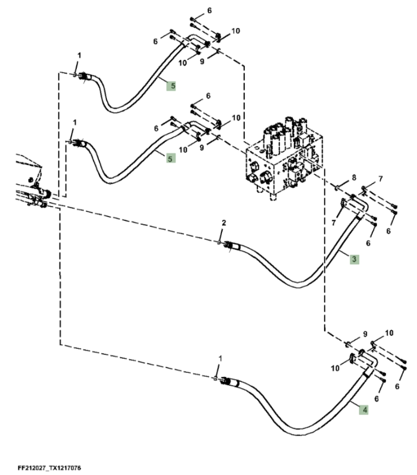 Hitachi ZX210F-LL-6N installation diagram showing hydraulic hose 9263974 at Pipe No. 3