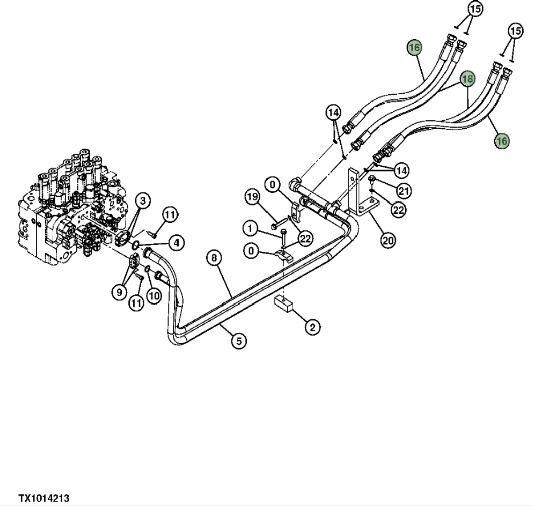 Hitachi ZX290F-3 installation diagram showing hydraulic hose 4654322 at Pipe No. 16