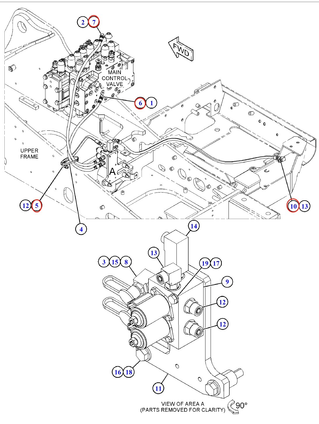 Caterpillar CAT®313F L installation diagram showing hydraulic hose 087-4503 at Pipe No. 6