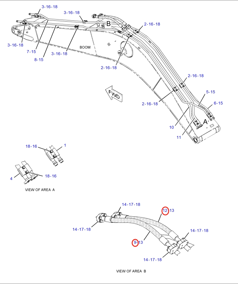 Caterpillar CAT®318F installation diagram showing hydraulic hose 266-1210 at Pipe No. 9