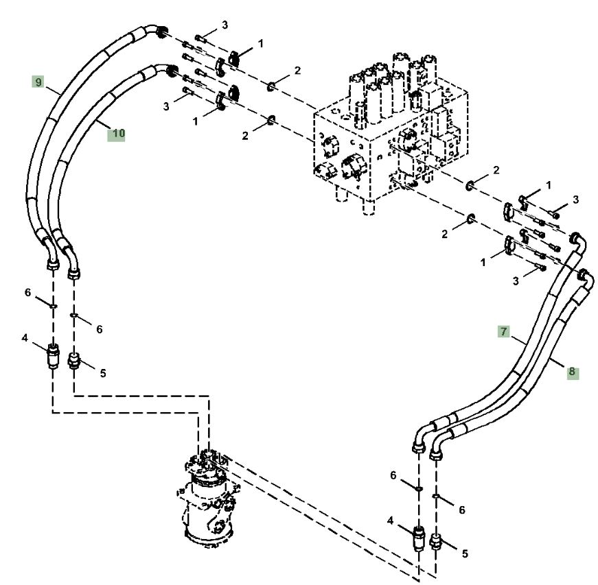 Hitachi ZX160LC-5N installation diagram showing hydraulic hose 4643291 at Pipe No. 8