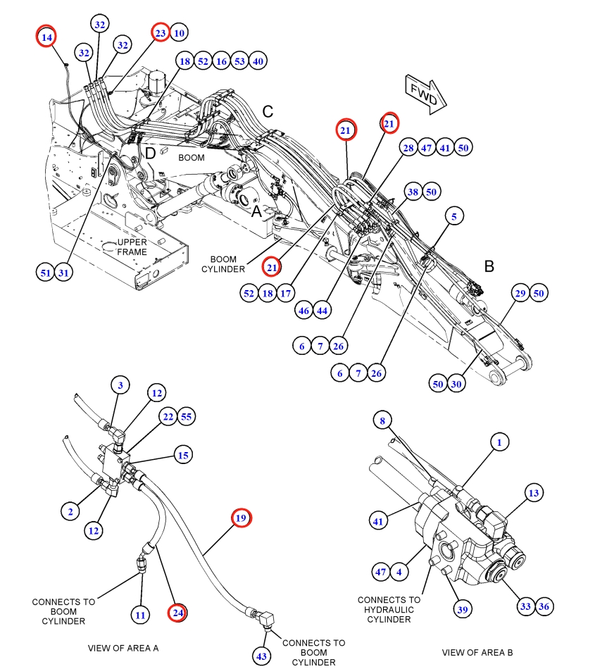 Caterpillar CAT®M317F installation diagram showing hydraulic hose 364-1644 at Pipe No. 32
