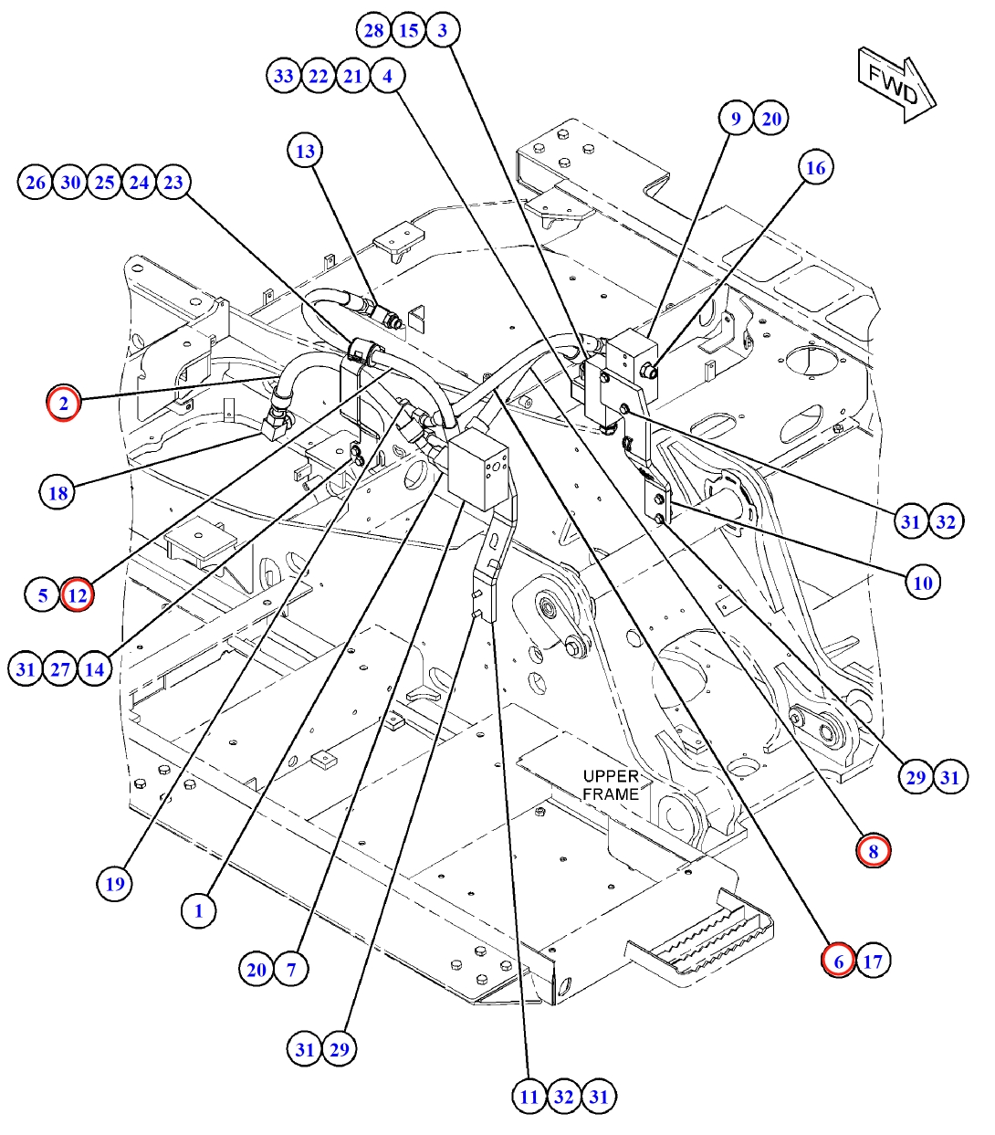Caterpillar CAT®312D2 L installation diagram showing hydraulic hose 282-7150 at Pipe No. 12