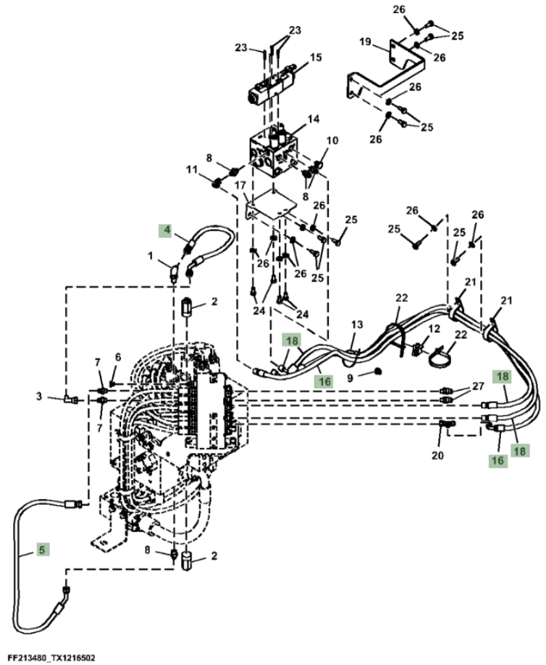 Hitachi ZX210F-LL-6N installation diagram showing hydraulic hose 4453063 at Pipe No. 4
