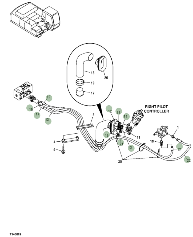 Hitachi ZX350F installation diagram showing hydraulic hose 4438290 at Pipe No. 22