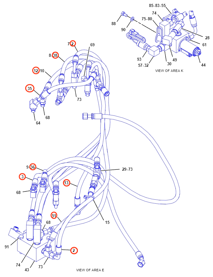 Caterpillar CAT®312D L installation diagram showing hydraulic hose 5I-8708 at Pipe No. 13