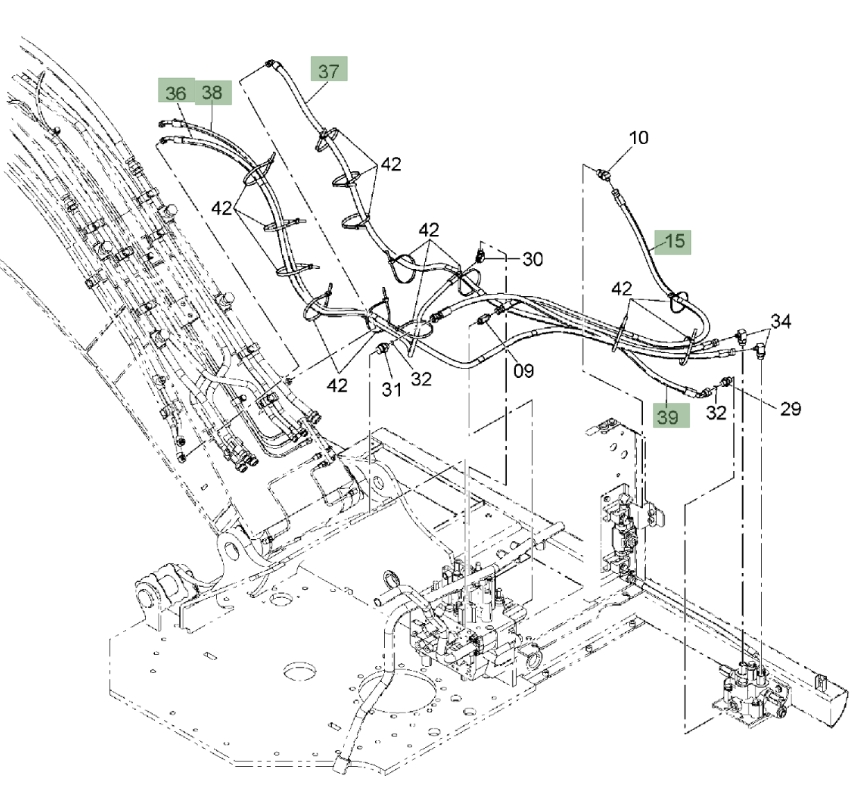 Hitachi ZX120-3 installation diagram showing hydraulic hose 4695385 at Pipe No. 15A