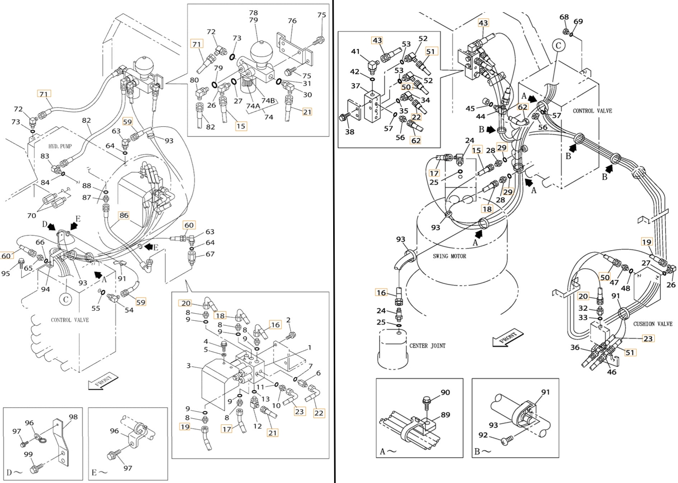 Case CX350 installation diagram showing hydraulic hose 164232A1 at Pipe No. 18