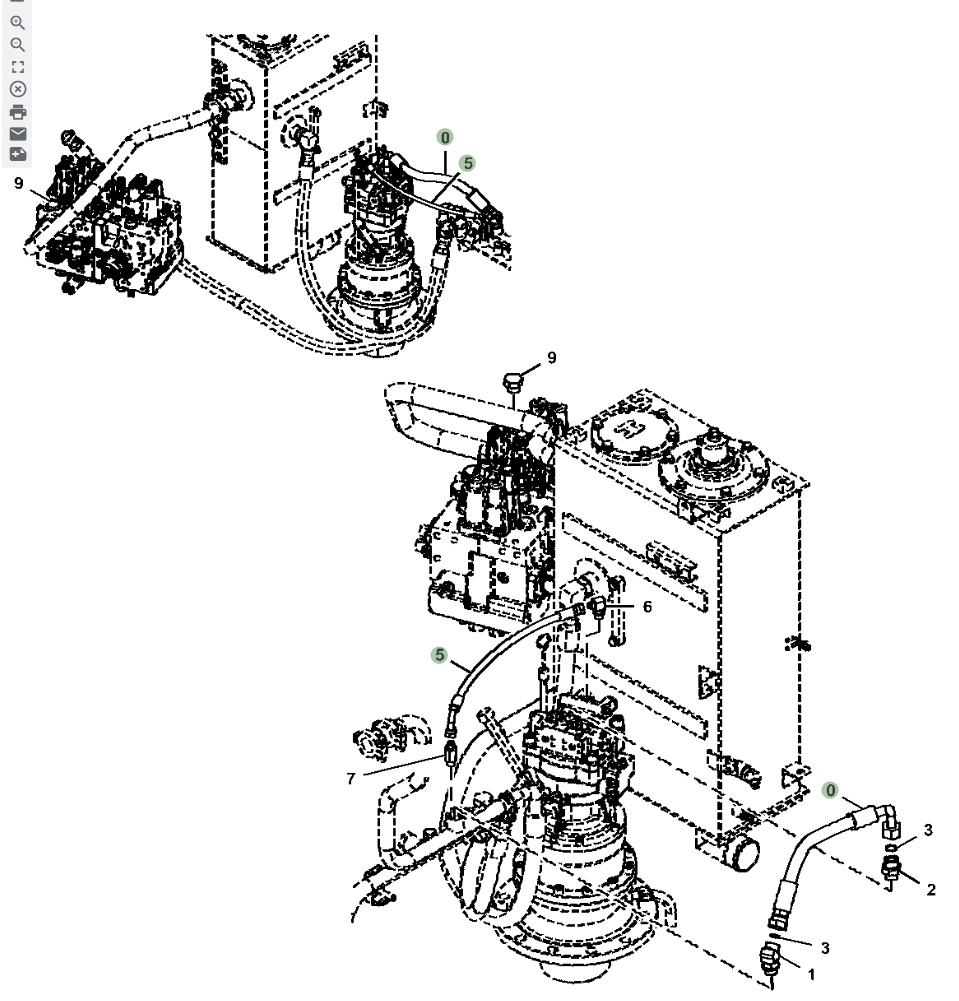 Hitachi ZX135US-5N installation diagram showing hydraulic hose 4613763 at Pipe No. 5