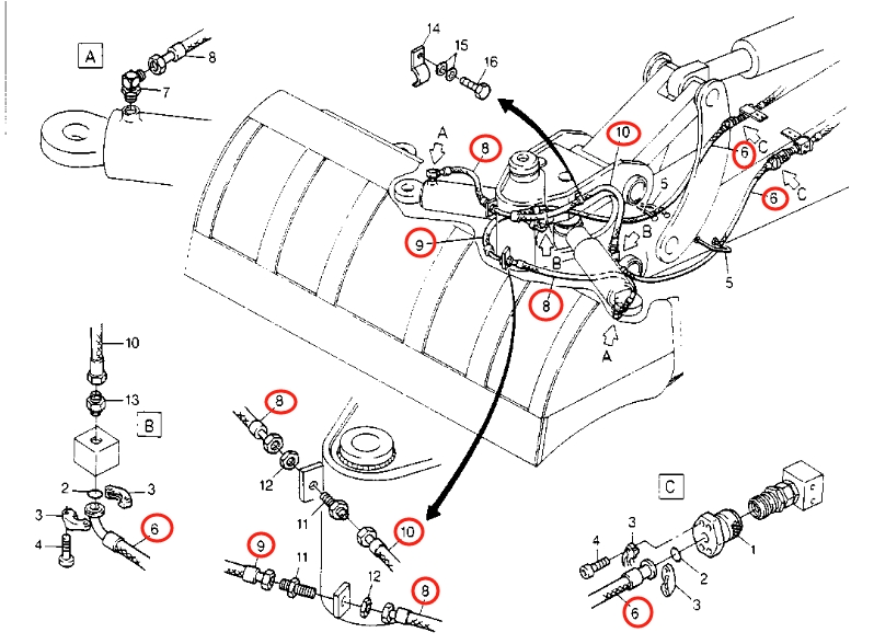 Caterpillar CAT®214B FT installation diagram showing hydraulic hose 8U-2679 at Pipe No. 8