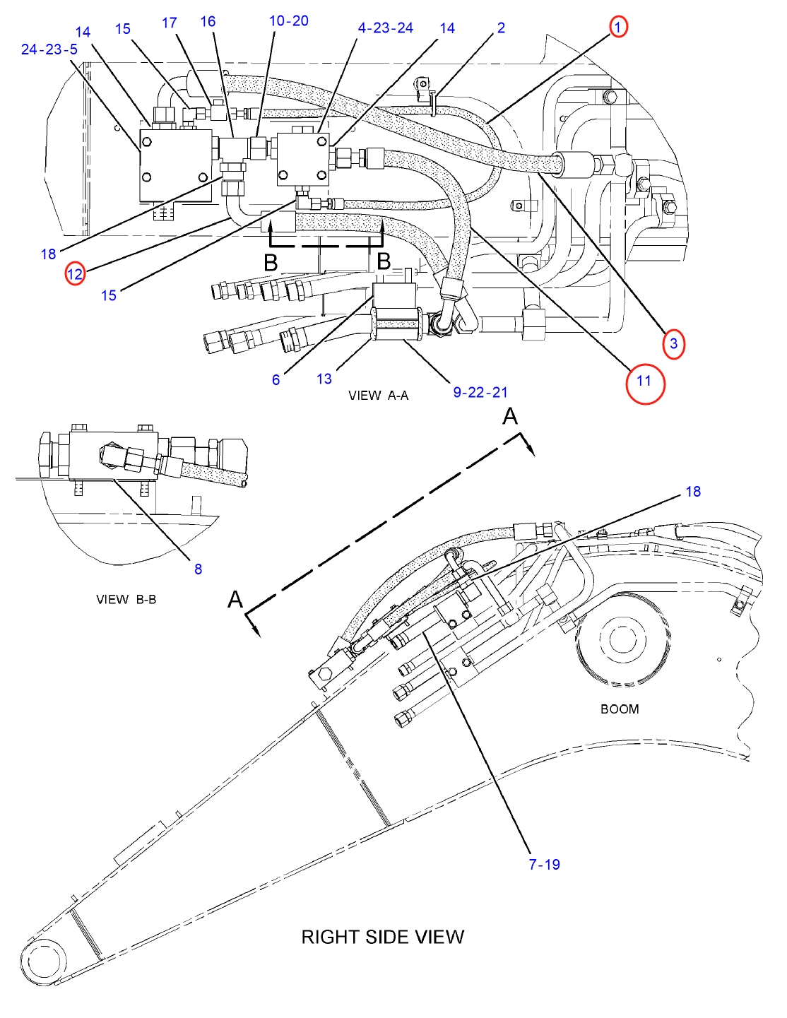 Caterpillar CAT®311C installation diagram showing hydraulic hose 4I-5900 at Pipe No. 1