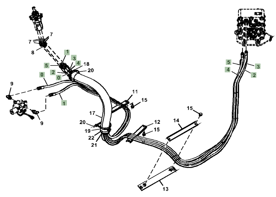Hitachi ZX130-5N installation diagram showing hydraulic hose 4655182 at Pipe No. 3
