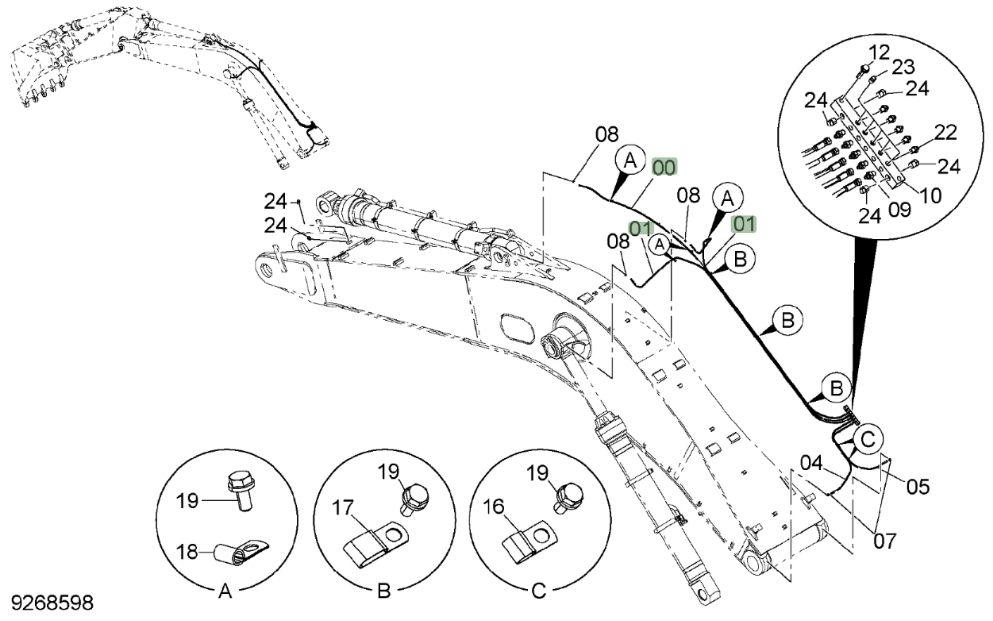 Hitachi ZX850LC-3 installation diagram showing hydraulic hose 4272715 at Pipe No. 0