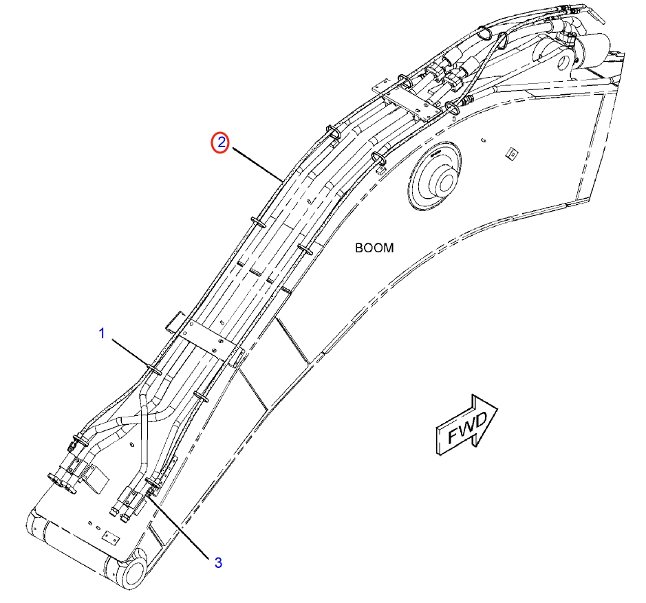 Caterpillar CAT®318F installation diagram showing hydraulic hose 212-5149 at Pipe No. 2