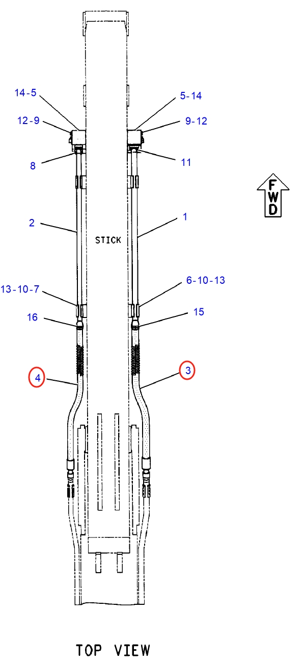 Caterpillar CAT®315C installation diagram showing hydraulic hose 127-6859 at Pipe No. 3